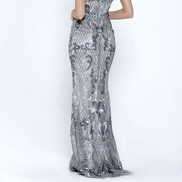 Sophisticated Silver Lace Gown - Picture 6 of 8